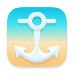 Shiplog app Icon, anchor on a beachy background